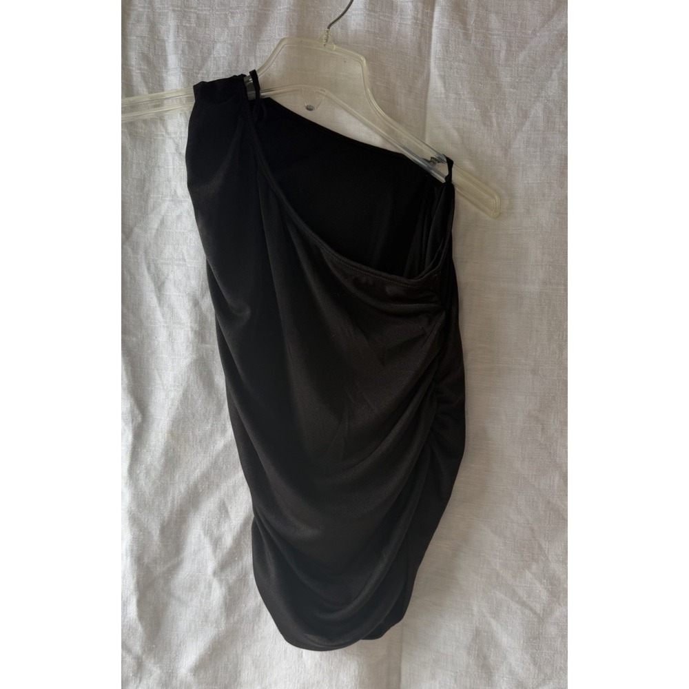 Vintage Y2K Black One Shoulder Top Womens Ruched Asymmetrical Goth Grunge